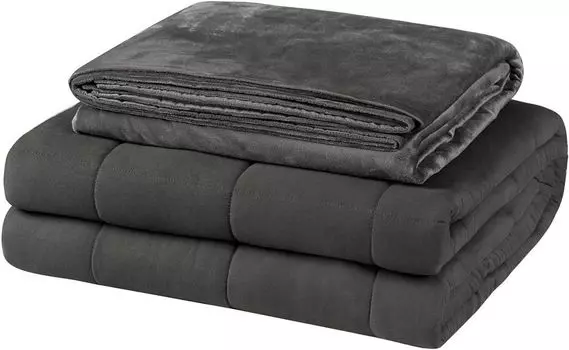 Одеяло терапевтическое утяжеленное EUGAD со съемными моющимися чехлами из микрофибры, 100% хлопок серый 150х200 см 9 кг