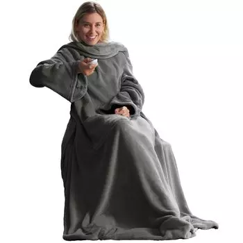 Одеяло TV с рукавами XL 170x200 фиолетовое, полиэстер, коралловый флис CelinaTex, серый