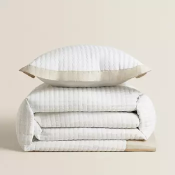 Одеяло Zara Home Textured With Linen Border, светло-кремовый