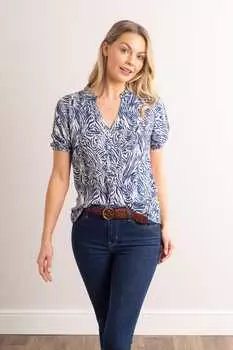 Одежда Beth блузка с животным принтом и v-образным вырезом с короткими рукавами Lakeland Leather, синий
