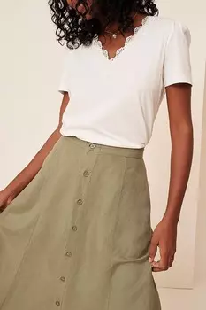 Одежда для экипажа 100% лен юбка на пуговицах Crew Clothing Company, зеленый