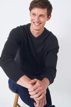 Одежда для экипажа Джемпер из органического хлопка с v-образным вырезом Crew Clothing Company, синий