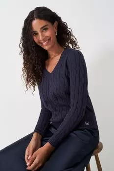 Одежда для экипажа, джемпер крупной вязки с V образным вырезом Crew Clothing Company, синий