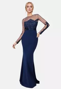 Одежда для торжеств Goddiva, темно-синяя Embroidered Bodice Scuba Maxi