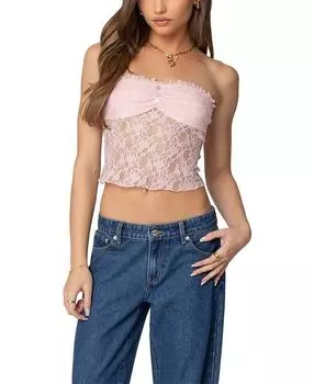 Одилия Топ без бретелей из полупрозрачного кружева Edikted, розовый