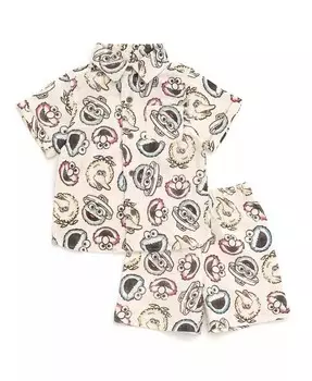 Одинаковые комплекты одежды для всей семьи из хлопчатобумажной марли для девочек: комплект из платья, комбинезона и шорт для новорожденных до (для новорожденных — 7–8 лет) Sesame Street, бежевый