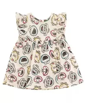 Одинаковые комплекты одежды из хлопковой марли для маленьких девочек, комплект из платья, комбинезона и шорт для новорожденных до (для новорожденных — 7–8 лет) Sesame Street, бежевый