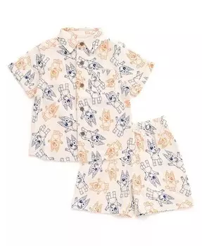 Одинаковые комплекты семейной одежды из хлопчатобумажной марли для девочек: платье, рубашка на пуговицах и шорты до (от 12 месяцев до 7–8 лет) Bluey, белый