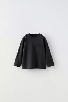 Одная футболка с карманом ZARA, черный