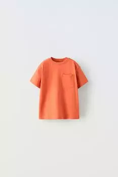 Одная футболка с карманом ZARA, светло-красный