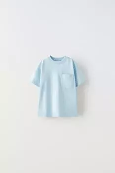 Одная футболка с карманом ZARA, светло-синий