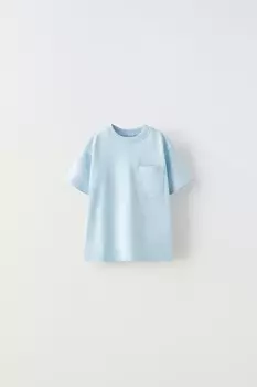 Одная футболка с карманом ZARA, светло-синий
