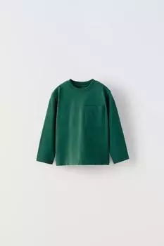 Одная футболка с карманом ZARA, зеленый