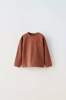 Одная футболка с карманом ZARA, земля