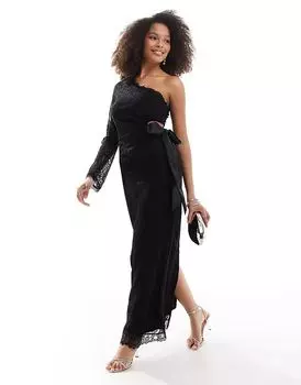 Одно плечо кружевное макси платье черного цвета Pretty Lavish