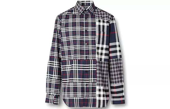 Однобортная рубашка с квадратным воротником в клетку, темно-серая Burberry