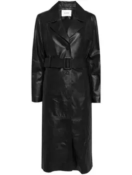 Однобортное кожаное пальто Yves Salomon, черный