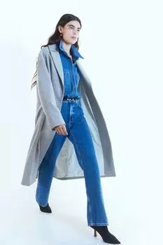 Однобортное пальто H&amp;M, серый/гусиная лапка