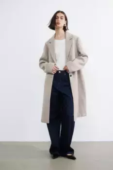 Однобортное пальто из габардина H&M, бежевый