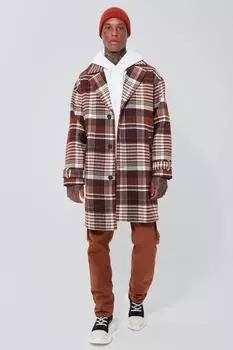 Однобортное пальто из шерсти в клетку Boohoo, ржавый