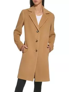 Однобортное пальто из смесовой шерсти DKNY Camel