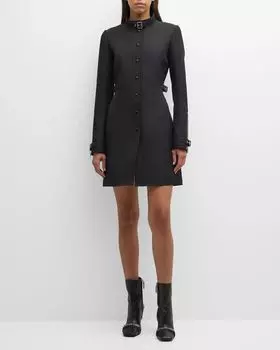 Однобортное пальто из твила с пряжкой Courreges, цвет Black