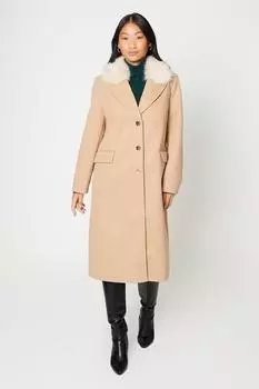 Однобортное пальто Petite из искусственного меха Dorothy Perkins, бежевый
