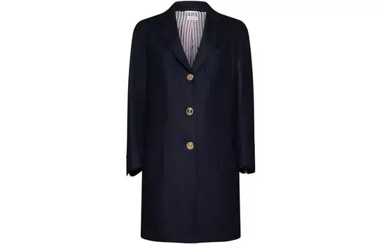 Однобортное пальто с боковыми полосками THOM BROWNE, Marine Blue