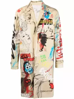 Однобортное пальто с графичным принтом DSQUARED2, нейтральный