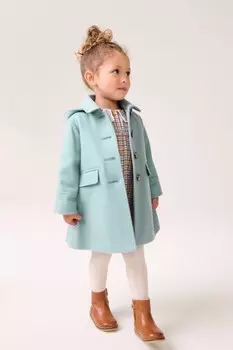 Однобортное пальто с капюшоном из шерсти (3 мес 10 лет) Next, зеленый