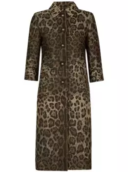 Однобортное пальто с леопардовым принтом DOLCE & GABBANA, коричневый