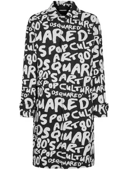 Однобортное пальто с логотипом Dsquared2, черный