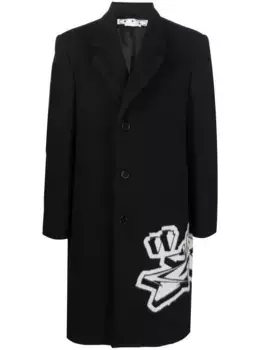 Однобортное пальто с логотипом OFF-WHITE, черный