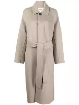 Однобортное пальто с поясом AMI Paris, нейтральный