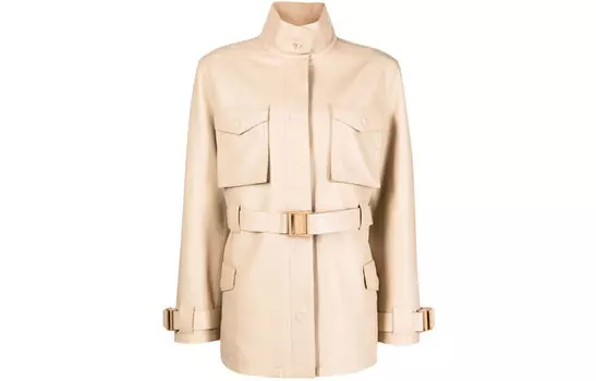 Однобортное пальто с поясом на талии Off-White, цвет Apricot Cream