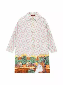Пальто однобортное с принтом Gucci, мультиколор