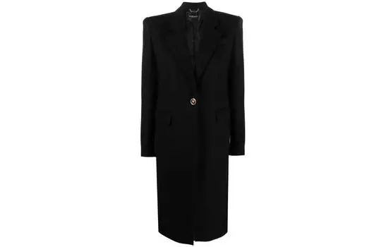 Однобортное пальто с пуговицами Медузы VERSACE, черный