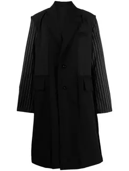 Однобортное пальто в полоску sacai, черный