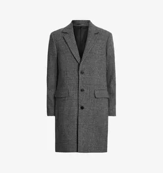 Однобортное пальто Whitlock прямого кроя из смесовой шерсти в клетку Allsaints, серый