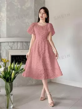 Однобортное шифоновое платье А-силуэта с рукавами-фонариками Dazy, коралловый/розовый