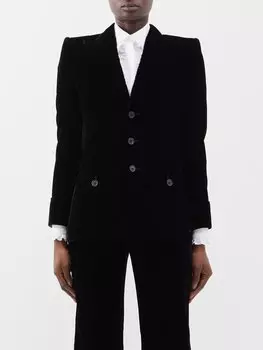 Однобортный бархатный пиджак с карманами и клапанами Saint Laurent, черный