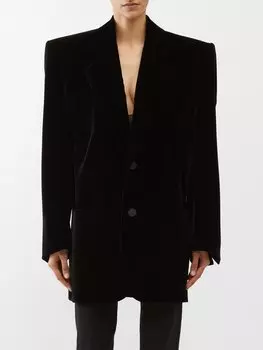 Однобортный бархатный жакет оверсайз. Saint Laurent, черный