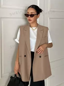 Однобортный блейзер без рукавов для летних путешествий Dazy, хаки