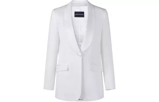 Однобортный блейзер из атласа Envers EMPORIO ARMANI, белый