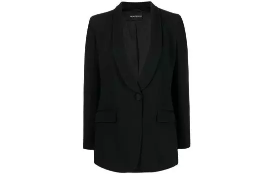 Однобортный блейзер из атласа Envers EMPORIO ARMANI, черный