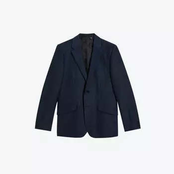 Однобортный блейзер приталенного кроя Lancej из смесовой льна и шерсти Ted Baker, темно-синий