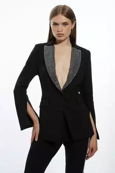 Однобортный блейзер с открытыми рукавами и украшением в строгом стиле Karen Millen, черный