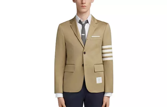 Однобортный блейзер с полосками 4 Bar THOM BROWNE, Camel