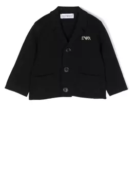 Однобортный блейзер с вышитым логотипом Emporio Armani Kids, синий