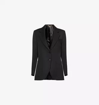 Однобортный блейзер свободного кроя из тканого смесового материала с накладными карманами Victoria Beckham, черный